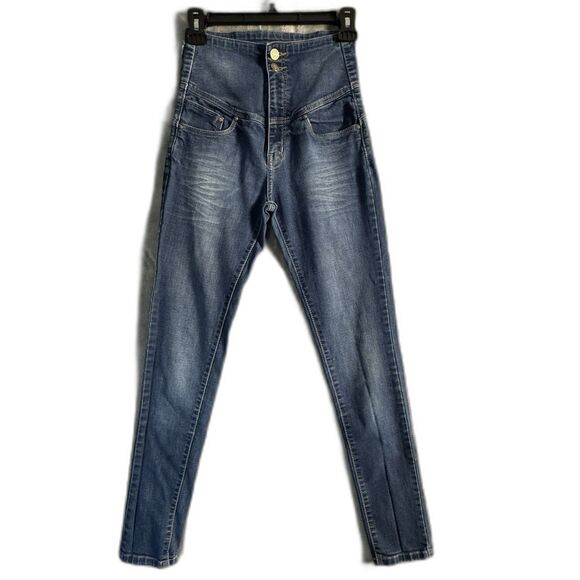 D:Blues Denim - D Blues Womens High Rise Skinny Jeans  Size 28 Blue Stretch Dual Button Trendy